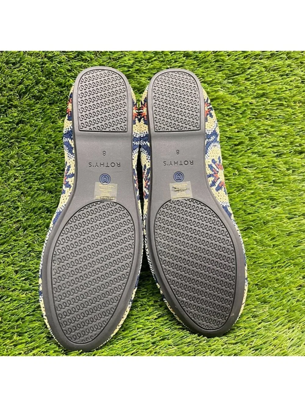 Rothy's The Flat Sapphire Burst Womens Size 8 Blue Cream Casual Slip On Flats